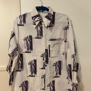 Stylish Woman White Graphic Blouse Print Shirt